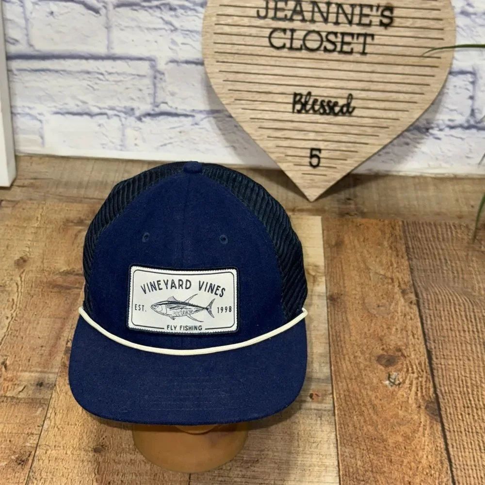 Vineyard Vines Fly Fishing Navy Poly/Laine Trucker Snapback Hat
